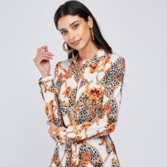 Animal Chain Print Shirt Dress - Picture 5 of 5